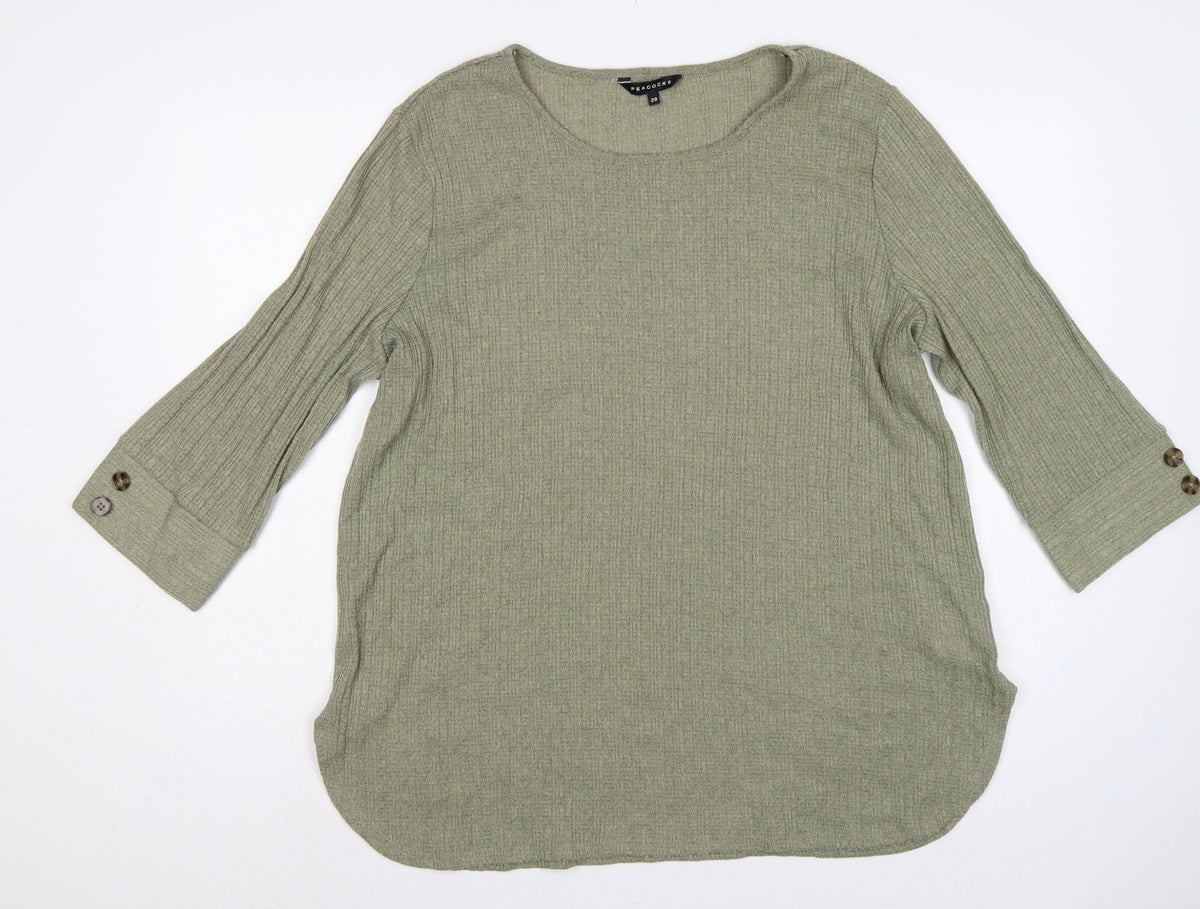 Peacocks Women Green Size 20 Knit Tunic Scoop Neck 3/4 Sleeve Top