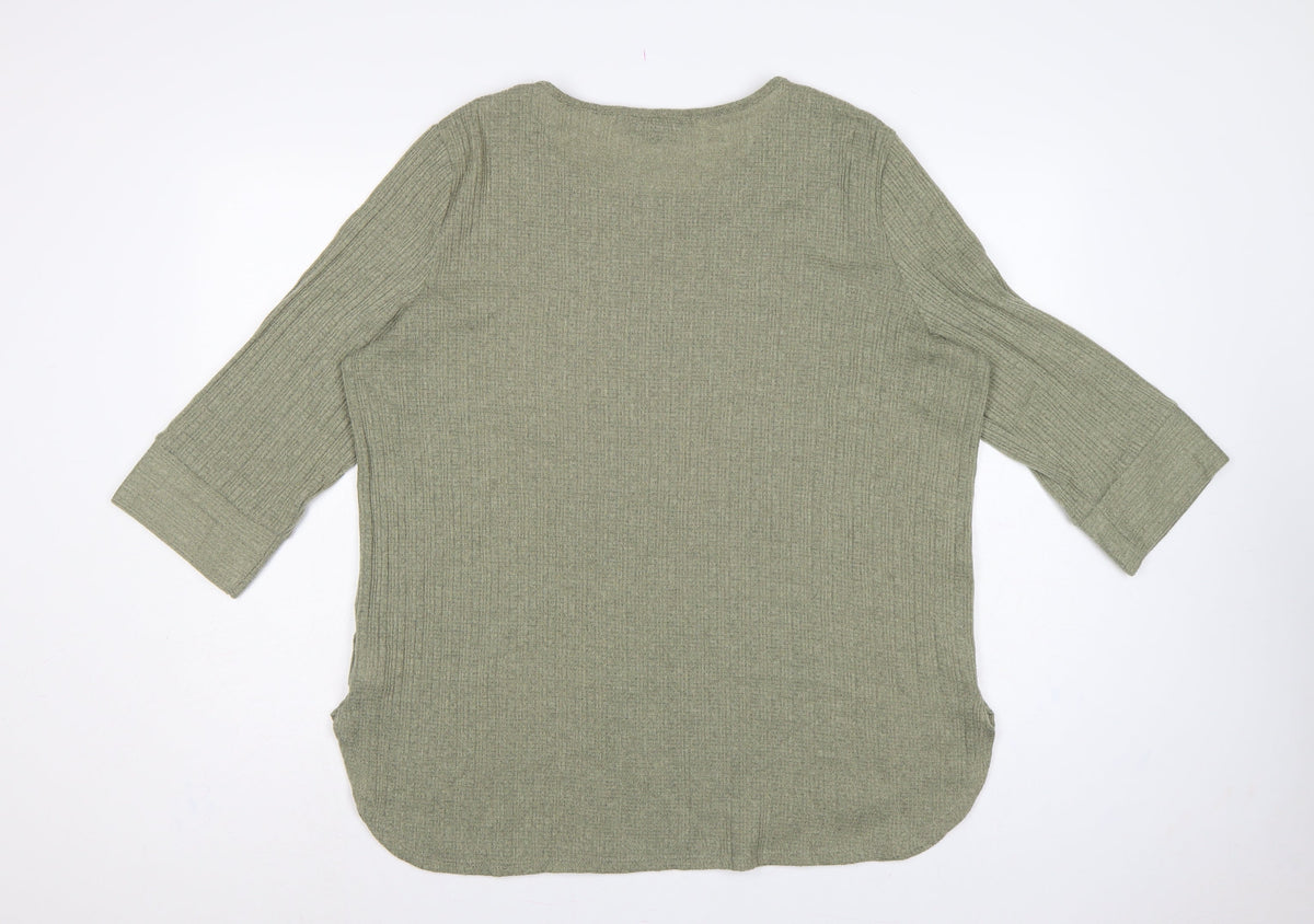 Peacocks Women Green Size 20 Knit Tunic Scoop Neck 3/4 Sleeve Top