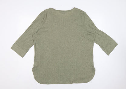Peacocks Women Green Size 20 Knit Tunic Scoop Neck 3/4 Sleeve Top