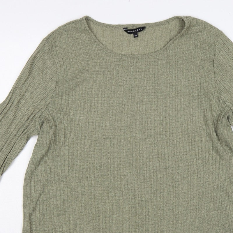 Peacocks Women Green Size 20 Knit Tunic Scoop Neck 3/4 Sleeve Top