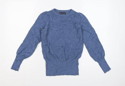 Marks & Spencer Women Blue XS Textured Knit Puff Sleeve Jumper