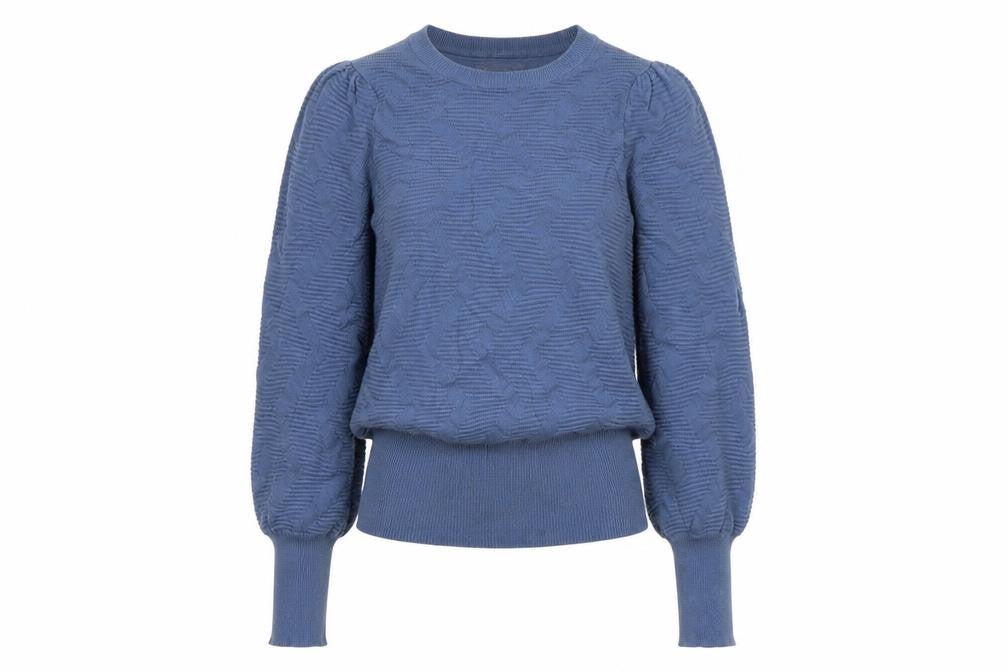 Marks & Spencer Women Blue XS Textured Knit Puff Sleeve Jumper