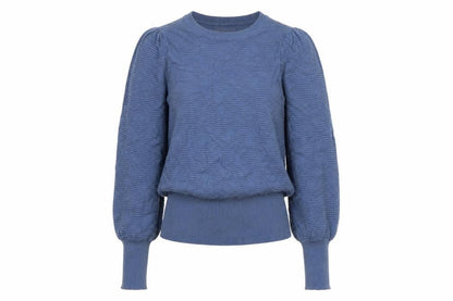 Marks & Spencer Women Blue XS Textured Knit Puff Sleeve Jumper