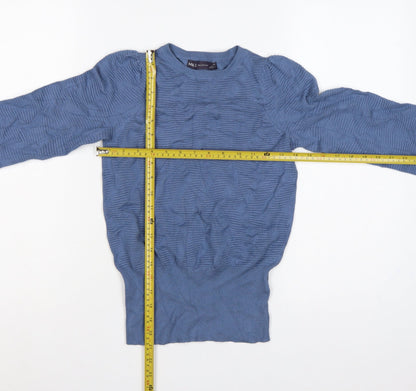 Marks & Spencer Women Blue XS Textured Knit Puff Sleeve Jumper
