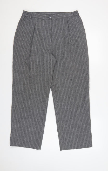 Marks & Spencer Women Grey Pinstripe Tapered Trousers UK 16 Short