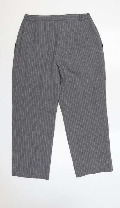 Marks & Spencer Women Grey Pinstripe Tapered Trousers UK 16 Short