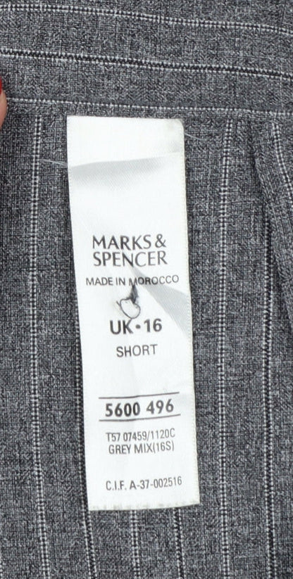 Marks & Spencer Women Grey Pinstripe Tapered Trousers UK 16 Short