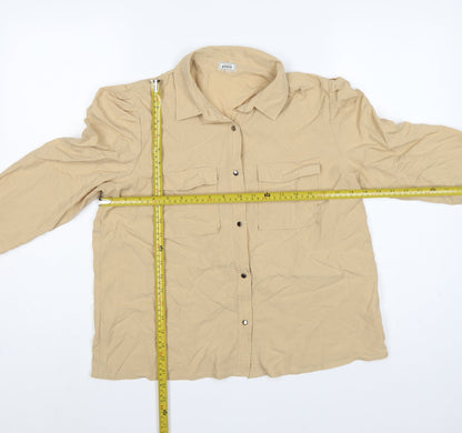 Pimkie Women Beige UK 10 Basic Long Sleeve Pocket Button-Up Shirt