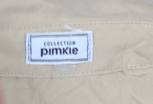 Pimkie Women Beige UK 10 Basic Long Sleeve Pocket Button-Up Shirt