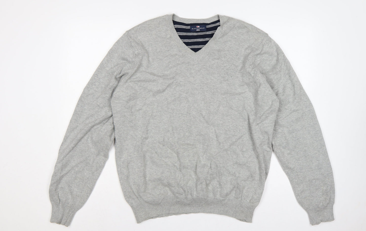 Marks and Spencer Men Grey Large V-Neck Cotton Knit Pullover Jumper