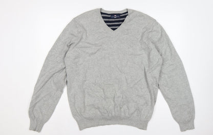 Marks and Spencer Men Grey Large V-Neck Cotton Knit Pullover Jumper