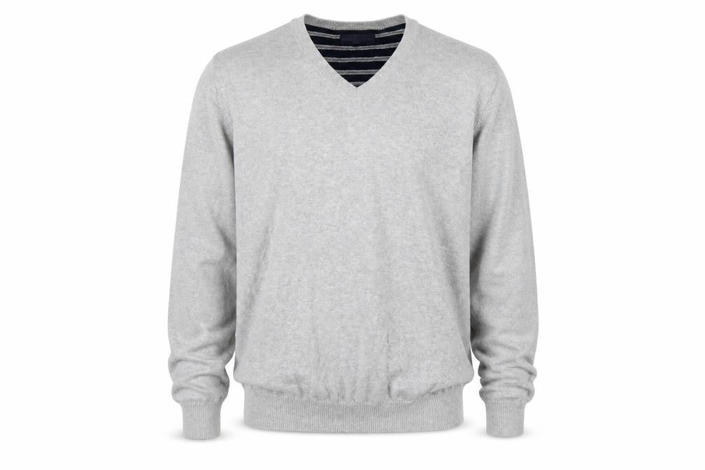 Marks & Spencer Men Grey Large V-Neck Cotton Knit Pullover Jumper