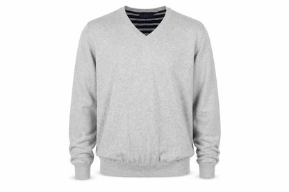 Marks & Spencer Men Grey Large V-Neck Cotton Knit Pullover Jumper