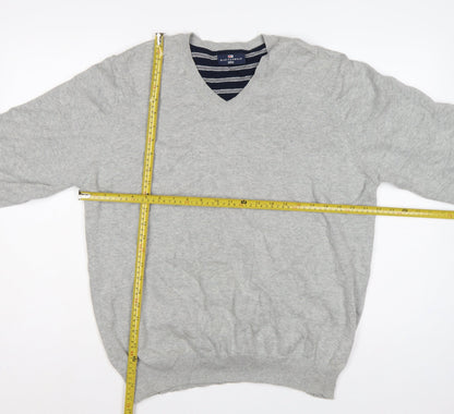 Marks and Spencer Men Grey Large V-Neck Cotton Knit Pullover Jumper