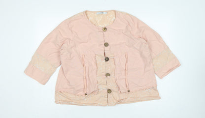 Alice Collins Women Pink Size 14 Cotton Linen Geometric Tunic Blouse