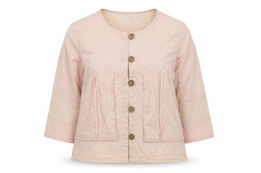 Alice Collins Women Pink Size 14 Cotton Linen Geometric Tunic Blouse