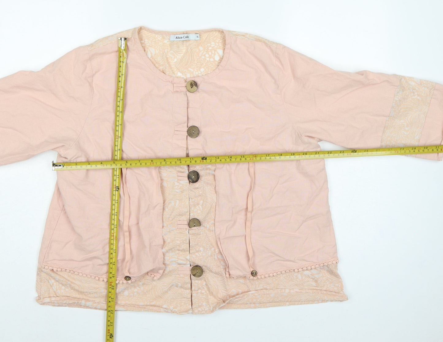 Alice Collins Women Pink Size 14 Cotton Linen Geometric Tunic Blouse