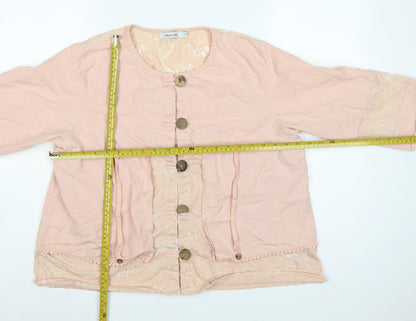 Alice Collins Women Pink Size 14 Cotton Linen Geometric Tunic Blouse
