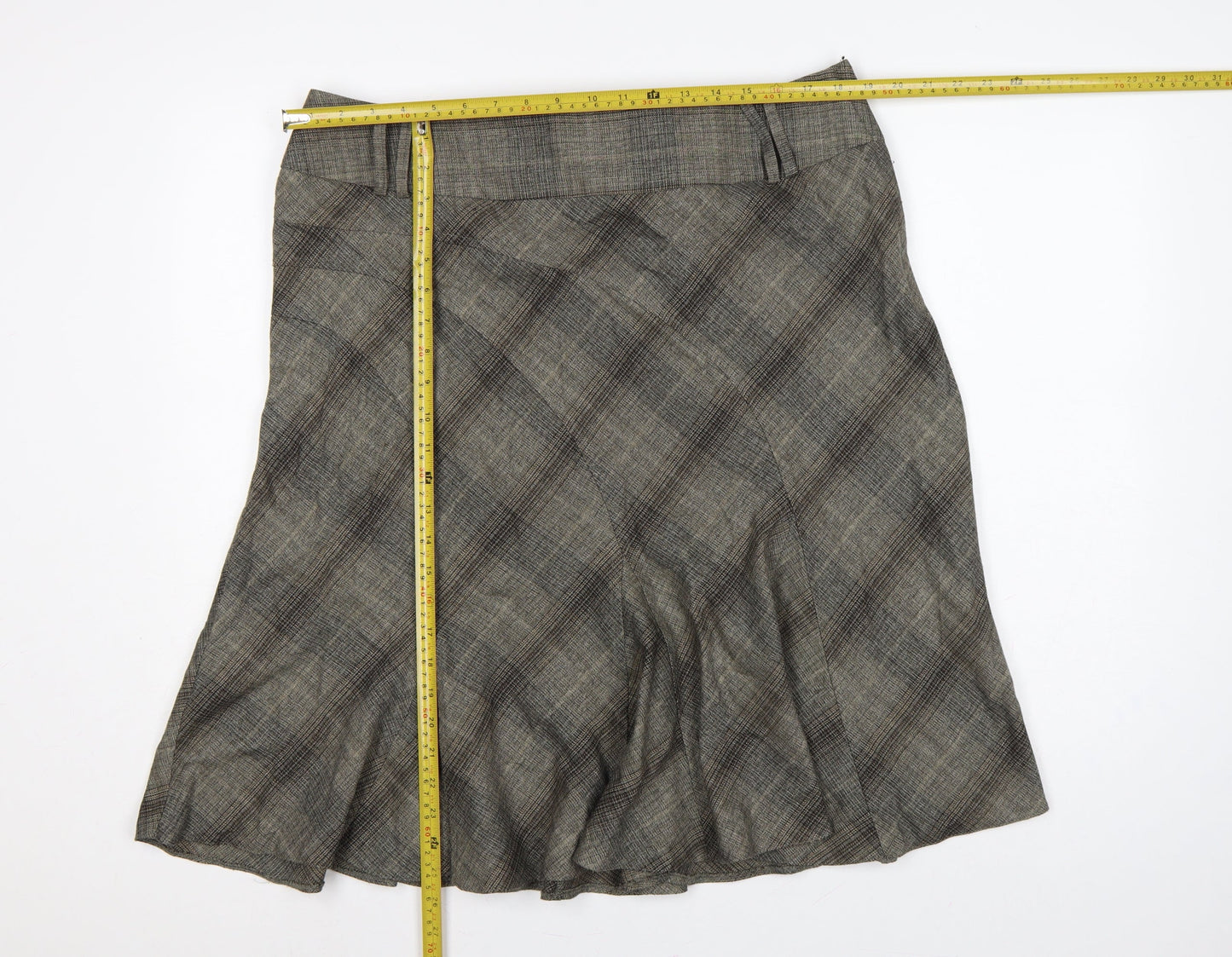 Next Women Grey Check Flared Knee Length Skirt Size 18 Workwear