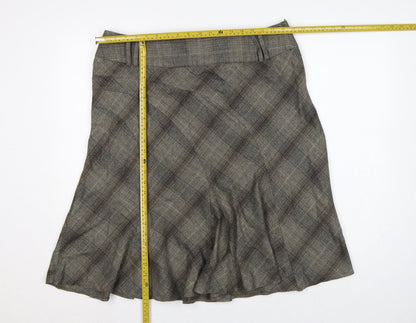 Next Women Grey Check Flared Knee Length Skirt Size 18 Workwear
