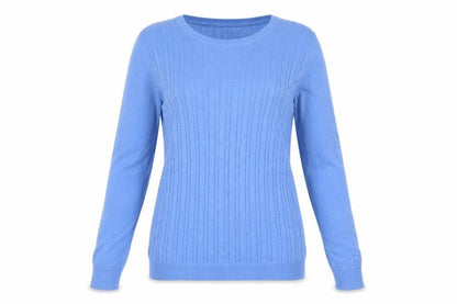 Tulchan Women’s Blue S Cable Knit Cotton Round Neck Jumper