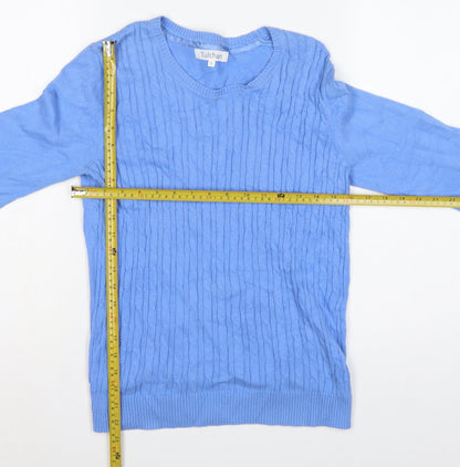 Tulchan Women’s Blue S Cable Knit Cotton Round Neck Jumper