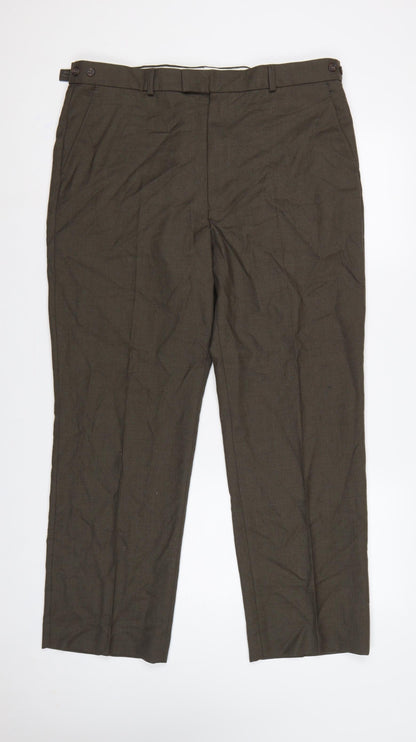 Gurteen Men's Brown Wool Blend 38S Classic Straight Dress Trousers
