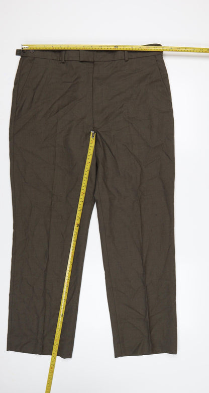 Gurteen Men's Brown Wool Blend 38S Classic Straight Dress Trousers