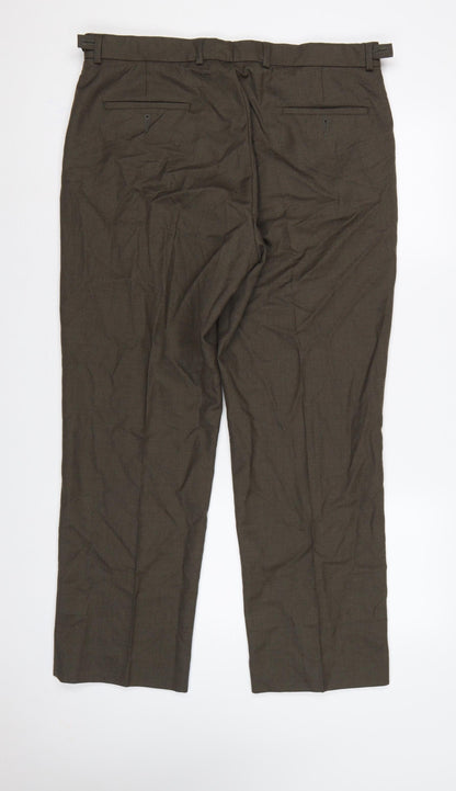 Gurteen Men's Brown Wool Blend 38S Classic Straight Dress Trousers