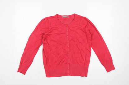 Marks & Spencer Women Pink UK 12 Button Front Long Sleeve Cardigan