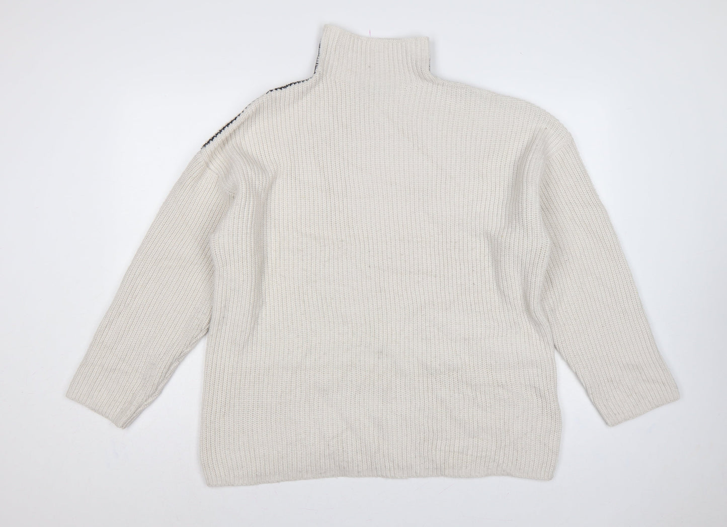 Marks and Spencer Women Ivory L Rib Knit Roll Neck Jumper