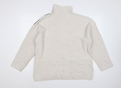 Marks and Spencer Women Ivory L Rib Knit Roll Neck Jumper