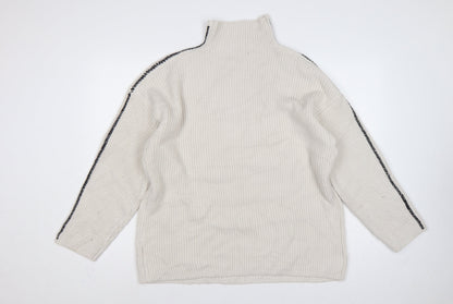 Marks and Spencer Women Ivory L Rib Knit Roll Neck Jumper