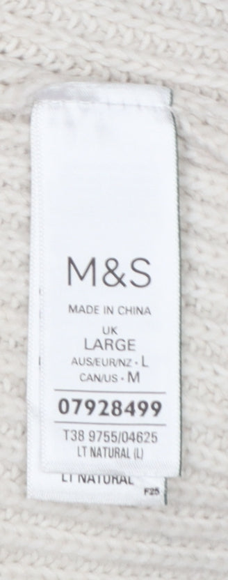 Marks and Spencer Women Ivory L Rib Knit Roll Neck Jumper