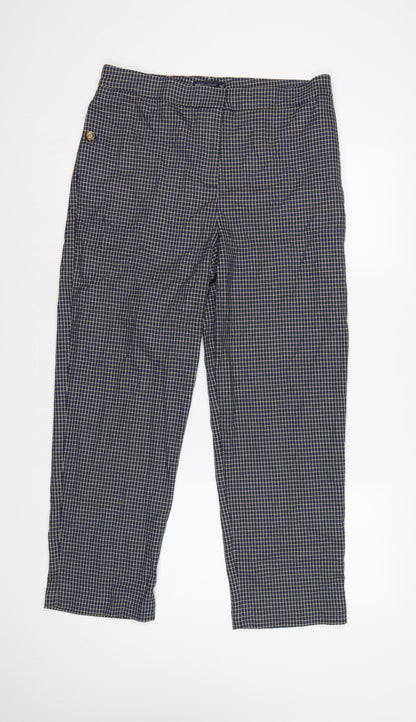 Marks & Spencer Women’s Blue Check Straight Trousers UK 14 Regular