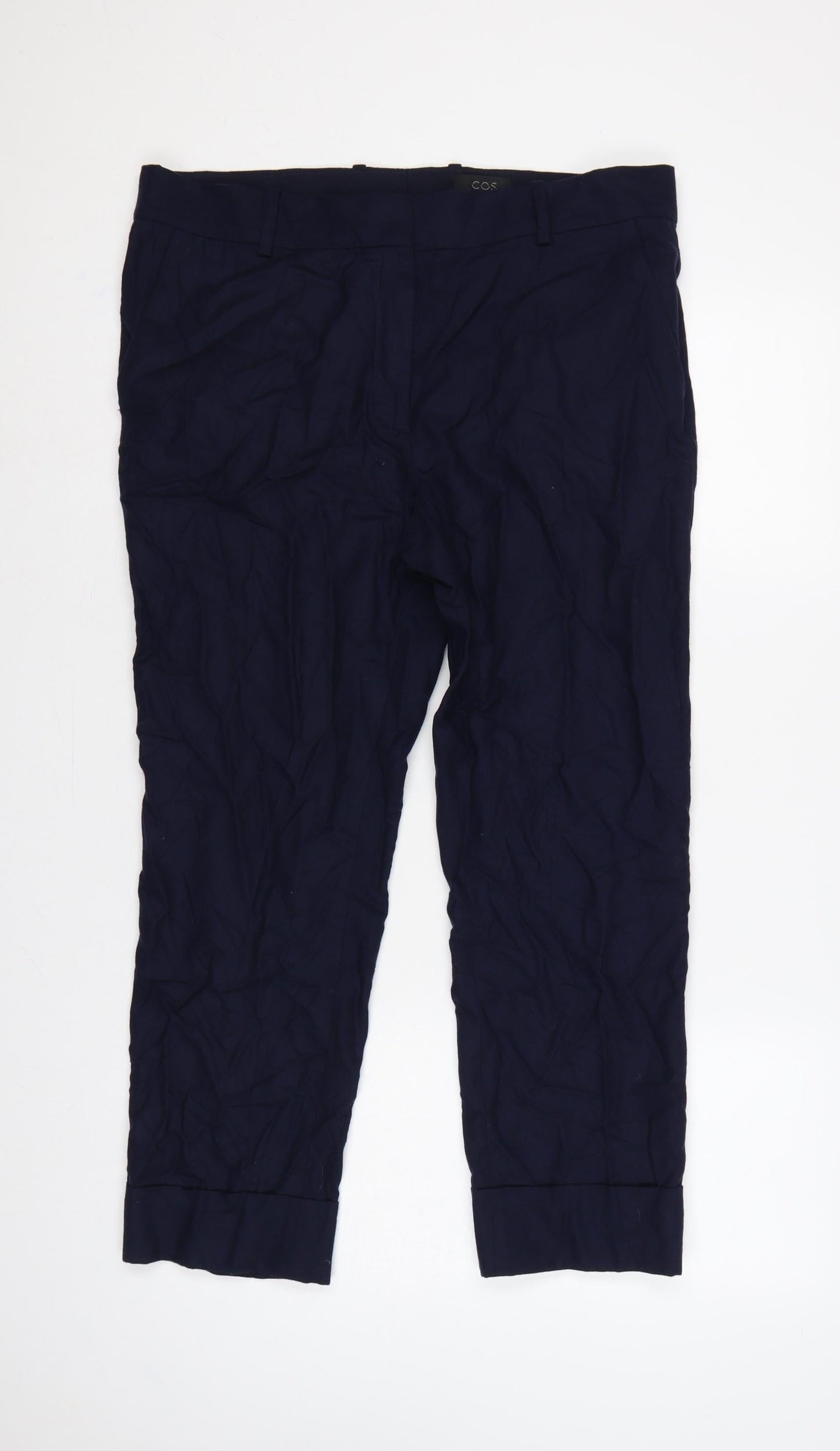 COS Women Blue Wool Tapered Pleated Trousers UK 14 Workwear