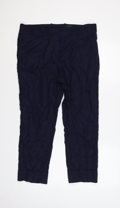COS Women Blue Wool Tapered Pleated Trousers UK 14 Workwear