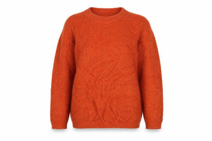 Damart Women Orange UK 20 Textured Knit Crew Neck Pullover Jumper