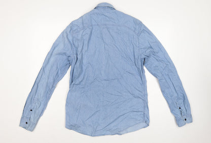 Calvin Klein Jeans Men Blue M Slim Fit Chambray Long Sleeve Shirt