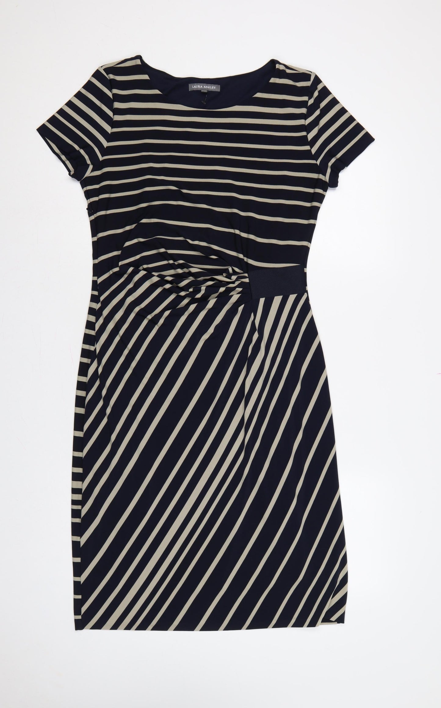 Laura Ashley Women Blue Stripe Ruched Sheath Dress UK 14