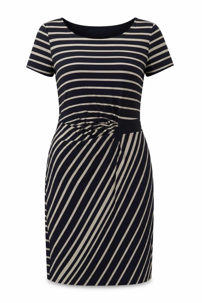 Laura Ashley Women Blue Stripe Ruched Sheath Dress UK 14