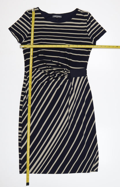 Laura Ashley Women Blue Stripe Ruched Sheath Dress UK 14