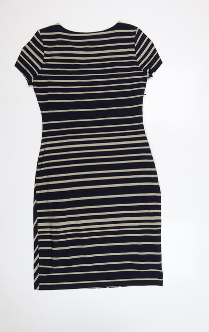 Laura Ashley Women Blue Stripe Ruched Sheath Dress UK 14