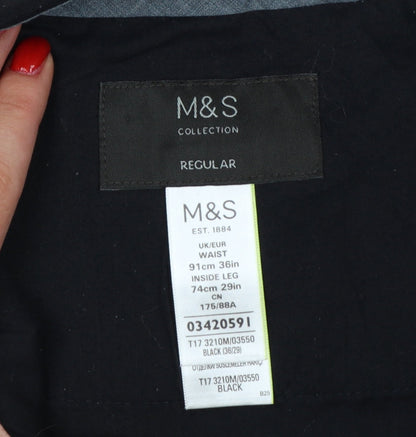 Marks and Spencer Men's Black 36 Regular Dress Trousers 29in Straight
