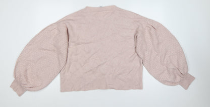 Oasis Women Pink M Floral Knit Balloon Sleeve Crew Neck Jumper