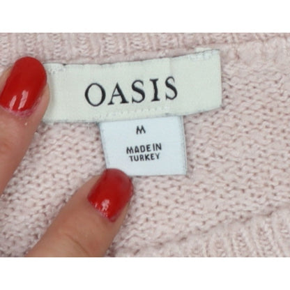 Oasis Women Pink M Floral Knit Balloon Sleeve Crew Neck Jumper