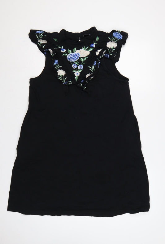 Additional front view of ASOS Design Women Black UK 16 Off Shoulder Bodycon Floral Embroidered Dress