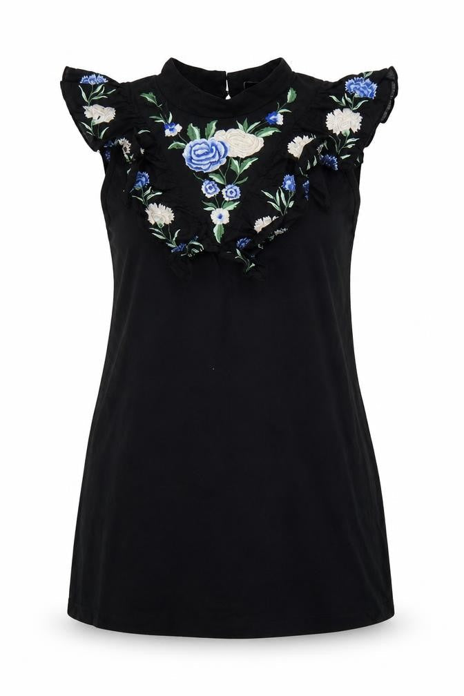 Front view of ASOS Design Women Black UK 16 Off Shoulder Bodycon Floral Embroidered Dress