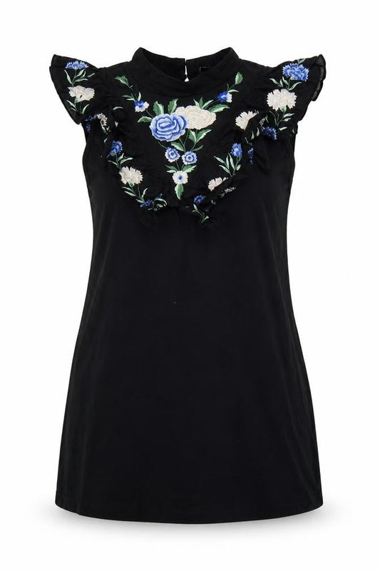 Front view of ASOS Design Women Black UK 16 Off Shoulder Bodycon Floral Embroidered Dress