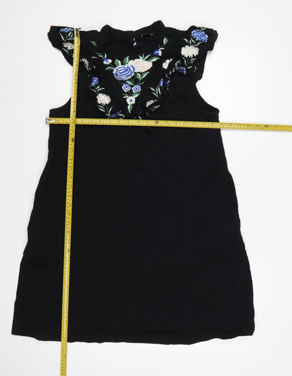 ASOS Design Women Black UK 16 Off Shoulder Bodycon Floral Embroidered Dress